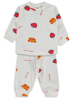 Civil Baby Ayı Çilek Empirme 6-18 Ay Pijama Takımı - Ekru