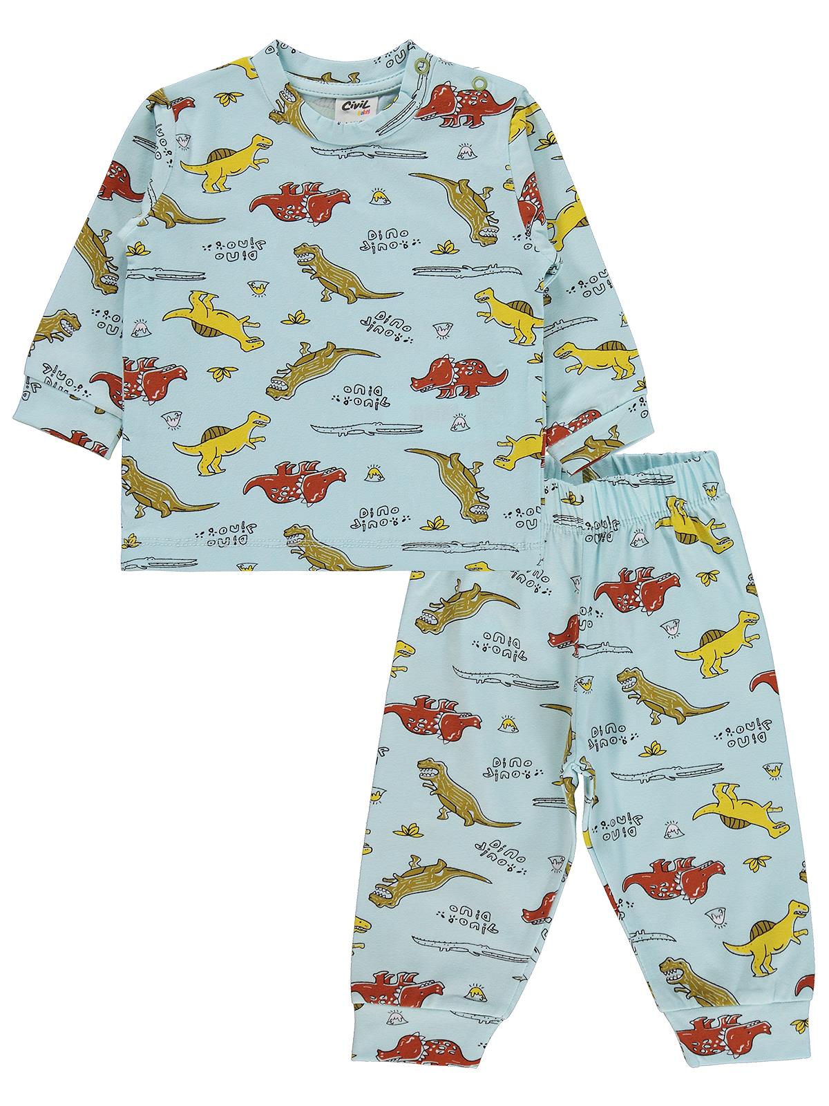 Civil Baby Dino Yazılı 6-18 Ay Pijama Takımı - Mavi