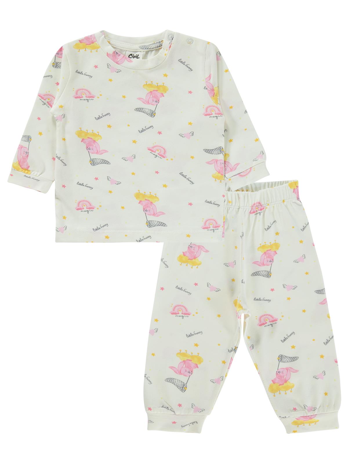 Civil Baby Küçük Fileli Tavşan Empirme 6-18 Ay Pijama Takımı - Ekru