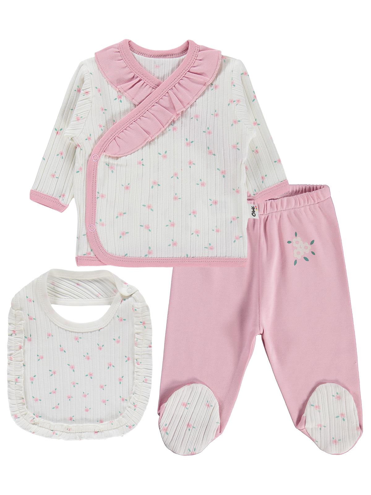 Y26Y084 Civil Baby Çiçek Empirme Fırfırlı 0-1 Ay Zıbın Takımları - Ekru