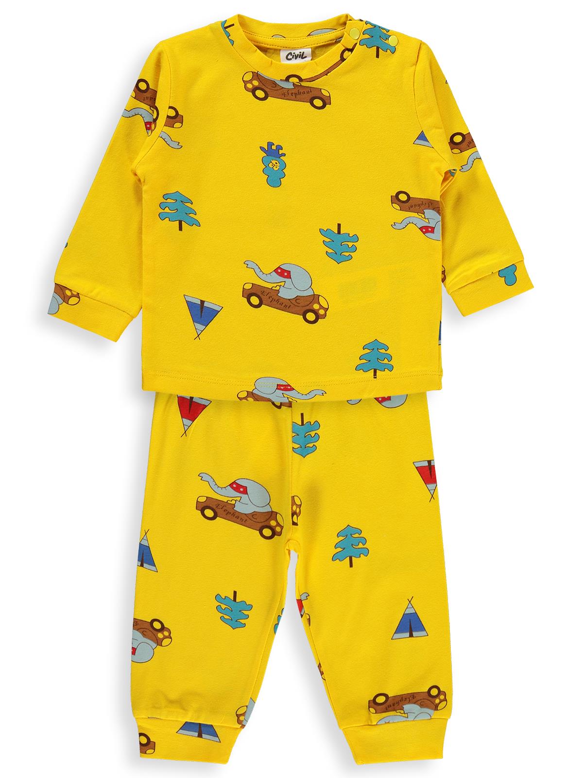 Civil Baby Arabalı ve Filli 6-18 Ay Pijama Takımı - Sarı