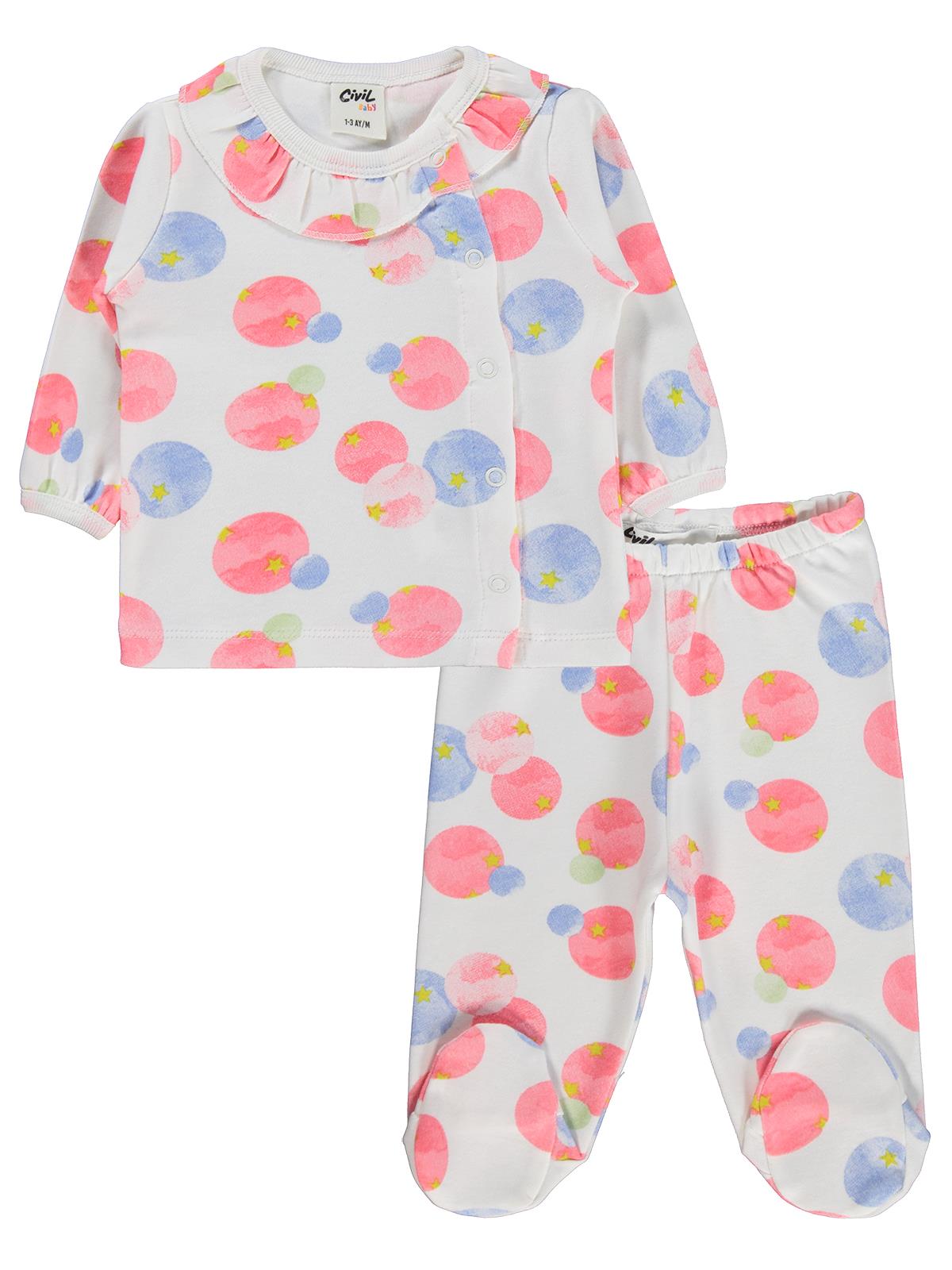 Civil Baby Suluboya Yıldız Empirme 1-9 Ay Pijama Takımı - Ekru