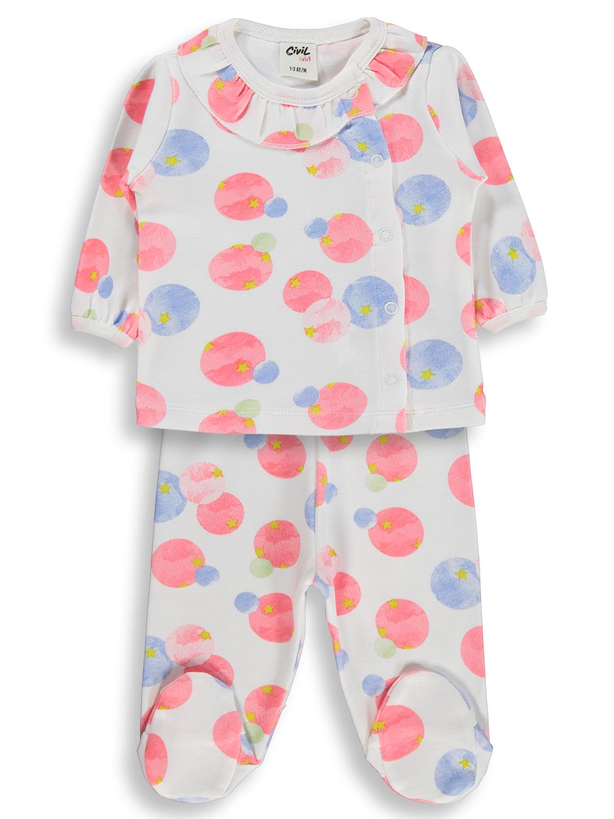 Civil Baby Suluboya Yıldız Empirme 1-9 Ay Pijama Takımı - Ekru