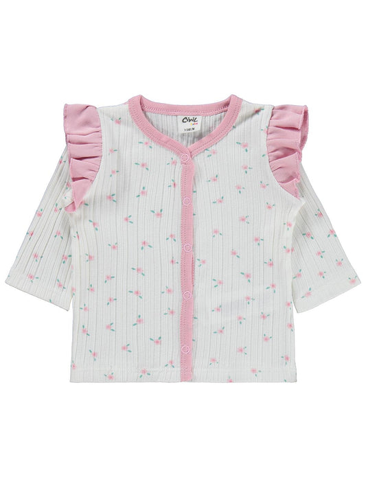 Civil Baby Çiçek Empirme Fırfırlı 1-9 Ay Pijama Takımı - Ekru