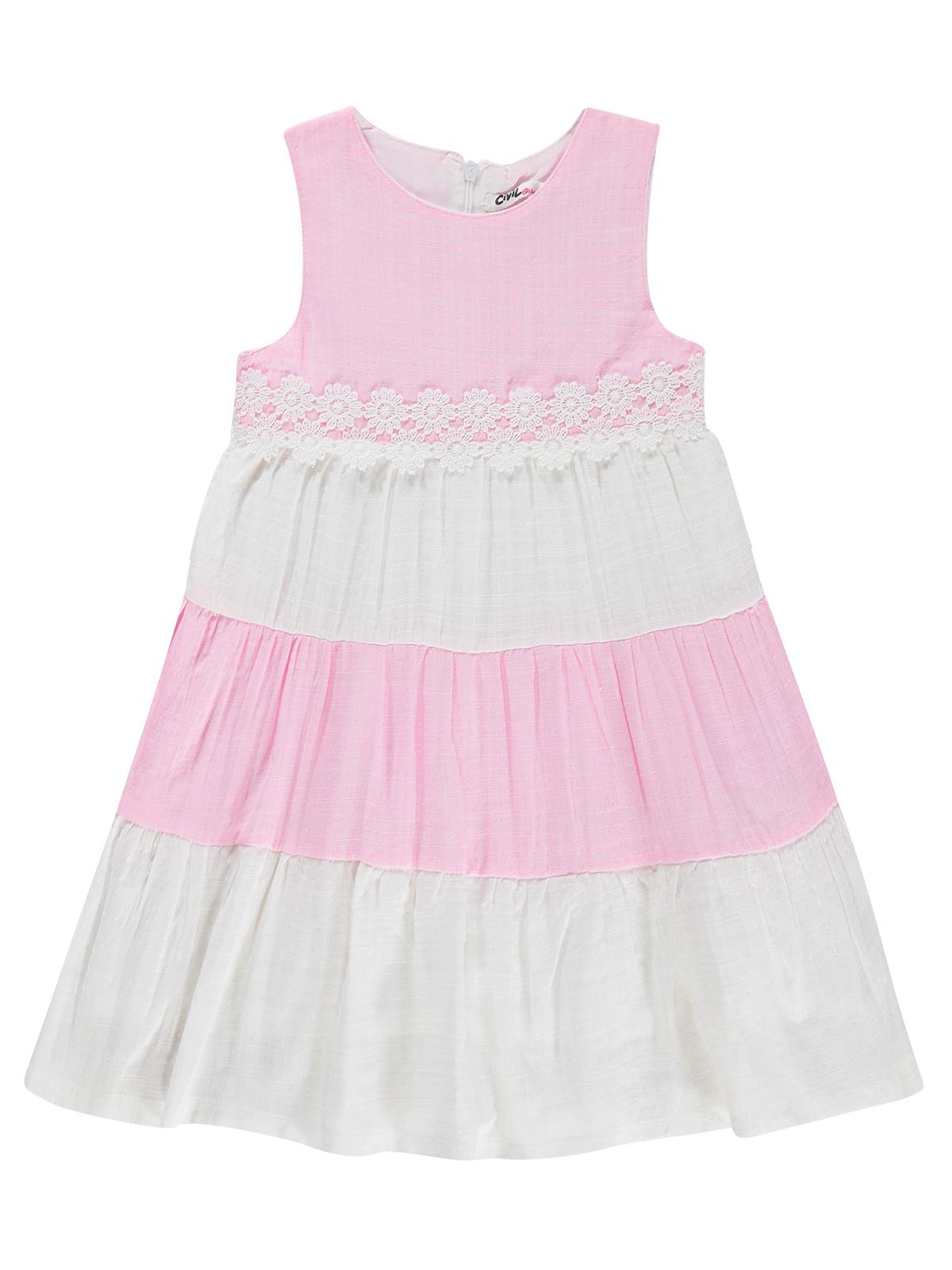 Civil Girls Çiçek Dantelli 6-9 Yaş Elbise - Pembe
