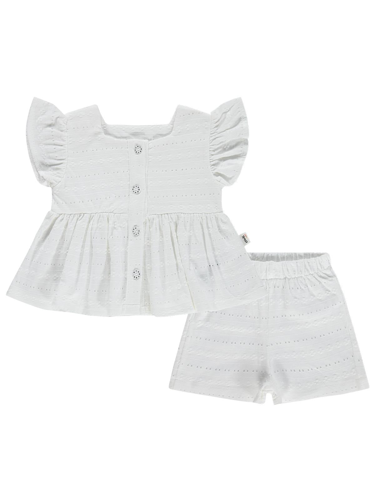 Civil Baby Brodeli Şortlu 6-18 Ay Takım - Ekru