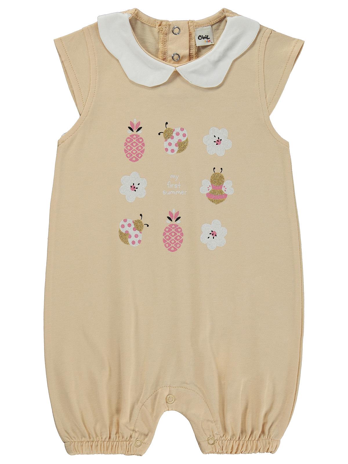 Civil Baby Çiçek Böcek Nakışlı 6-18 Ay Tulum - Bej