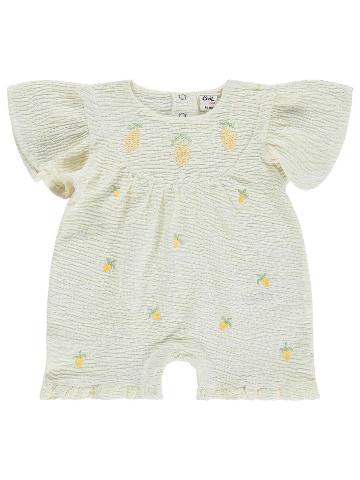 Civil Baby Limon Nakışlı 6-18 Ay Patiksiz Tulum - Ekru