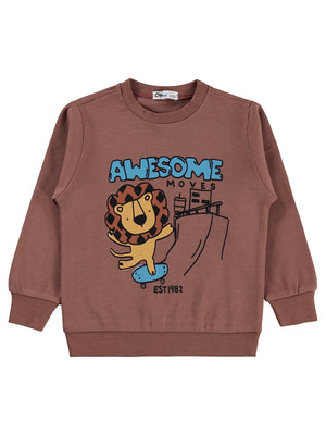 Civil Boys Awesome Aslan Baskılı 2-5 Yaş Sweatshirt Km - Kahverengi