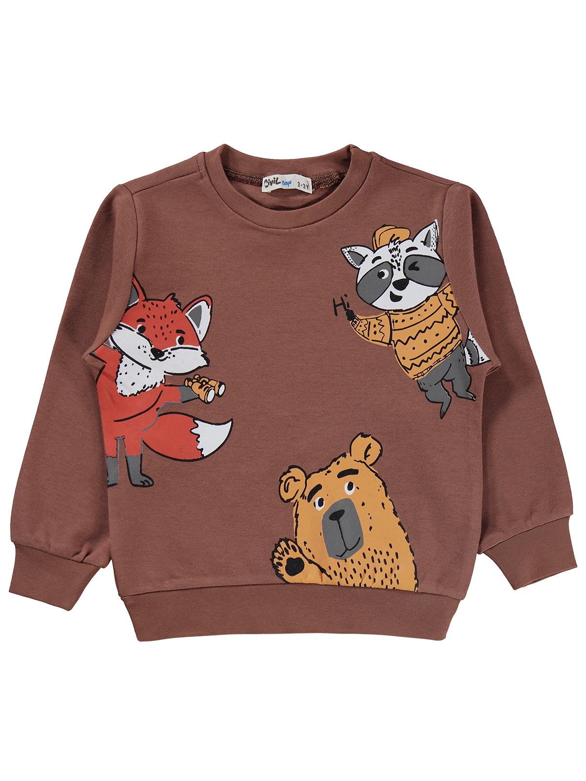 Civil Boys Tili Rakun Ayı Baskılı 2-5 Yaş Sweatshirt  - Hardal
