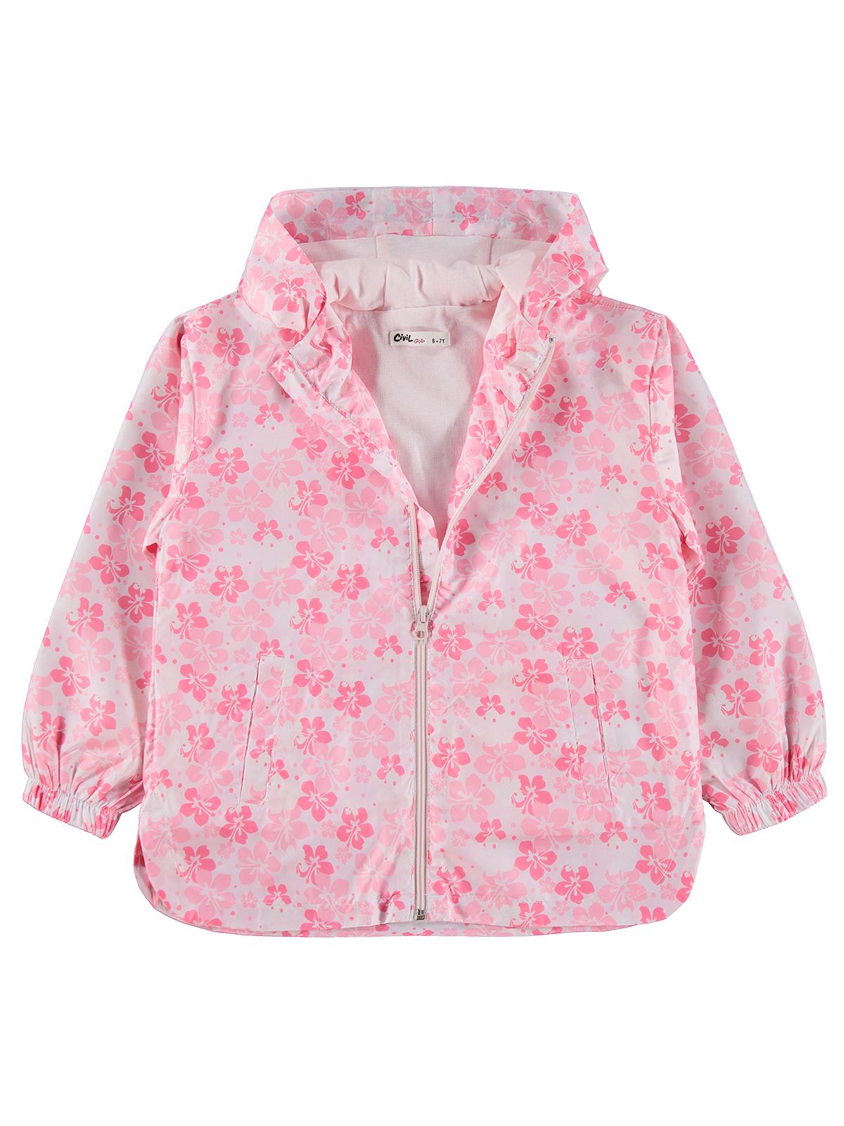 Civil Girls Çiçek Desenli 6-9 Yaş Yağmurluk - Pembe
