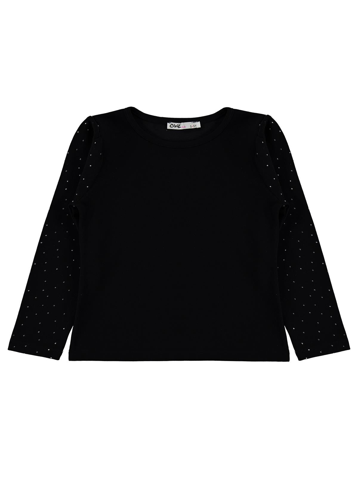 Civil Kız Çocuk Taşlı Sweatshirt | Modal Uzun Kol Bisiklet Yaka Taş | Okul Kreş ve Günlük Kullanım - Siyah