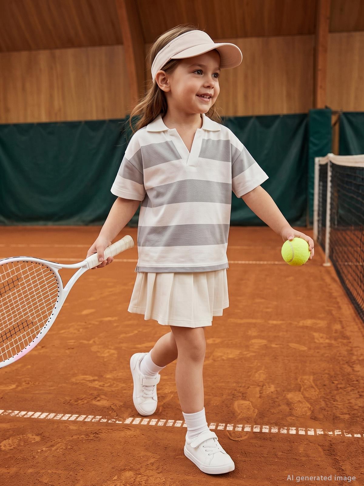 Civil Girls Çizgili Polo Yaka 2-5 Yaş Tişört - Pudra