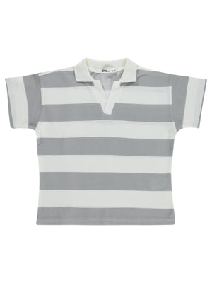 Civil Girls Çizgili Polo Yaka 6-9 Yaş Tişört - Gri