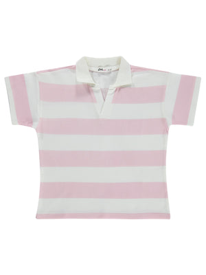 Civil Girls Çizgili Polo Yaka 10-13 Yaş Tişört - Pudra