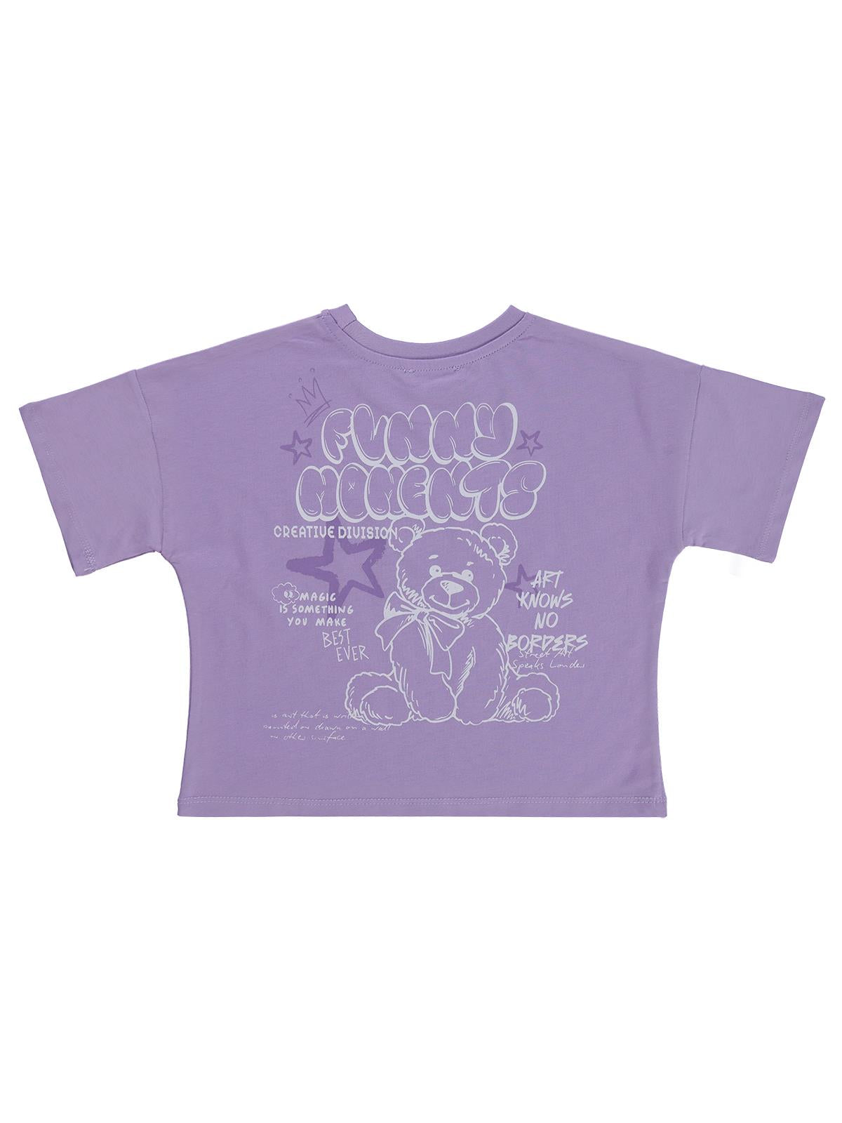 Civil Girls Funny Moments Baskılı 6-9 Yaş Tişört - Lila