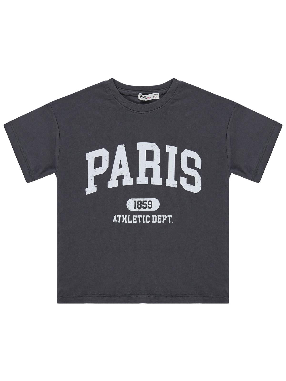 Civil Girls Paris Baskılı 6-9 Yaş Tişört - Gri