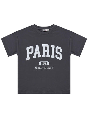 Civil Girls Paris Baskılı 6-9 Yaş Tişört - Gri