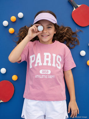 Civil Girls Paris Baskılı 6-9 Yaş Tişört - Pembe