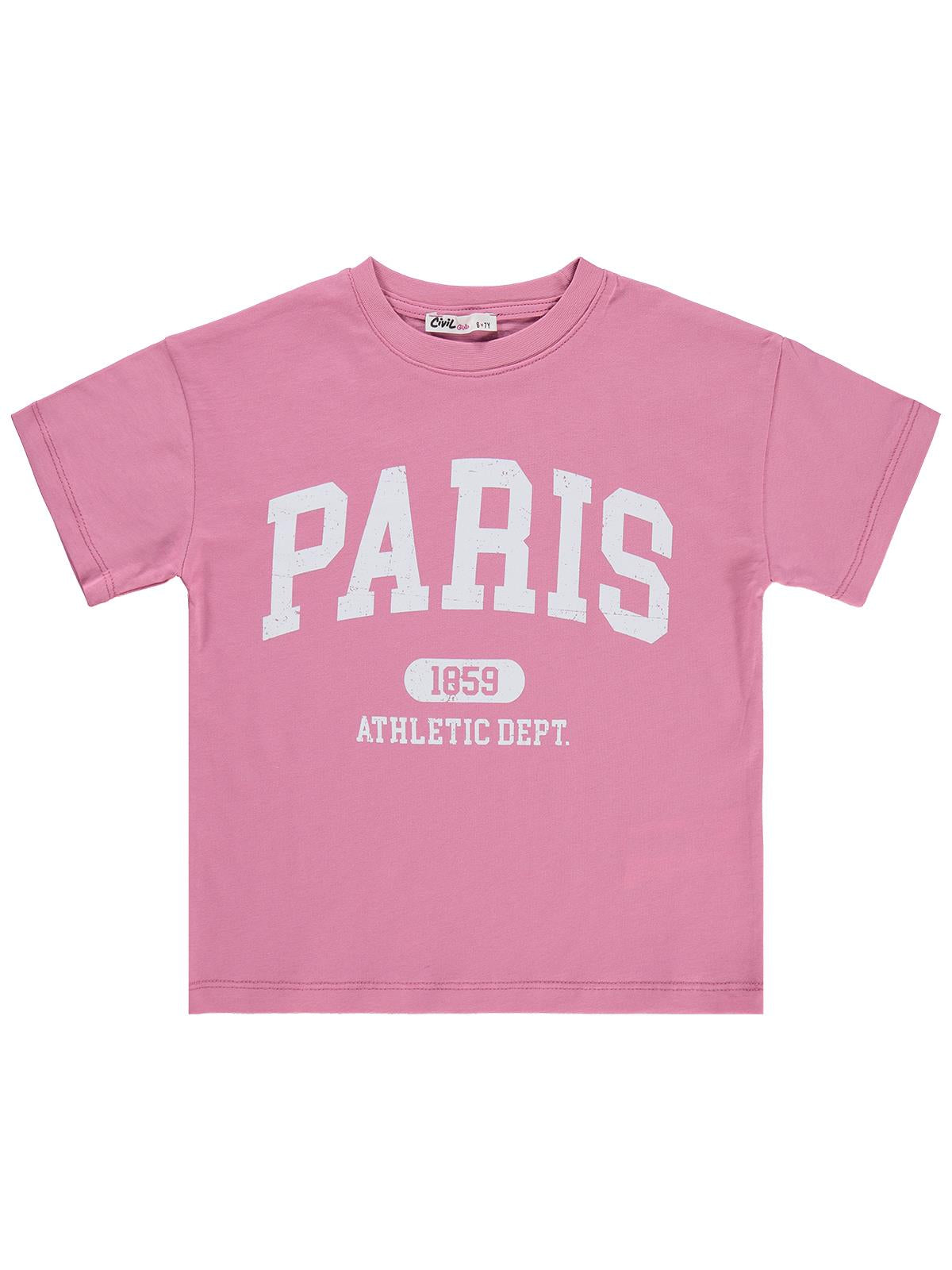 Civil Girls Paris Baskılı 6-9 Yaş Tişört - Pembe