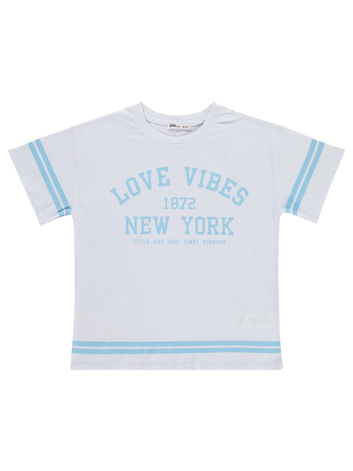 Civil Girls Love Vibes Baskılı 10-13 Yaş Tişört - Beyaz