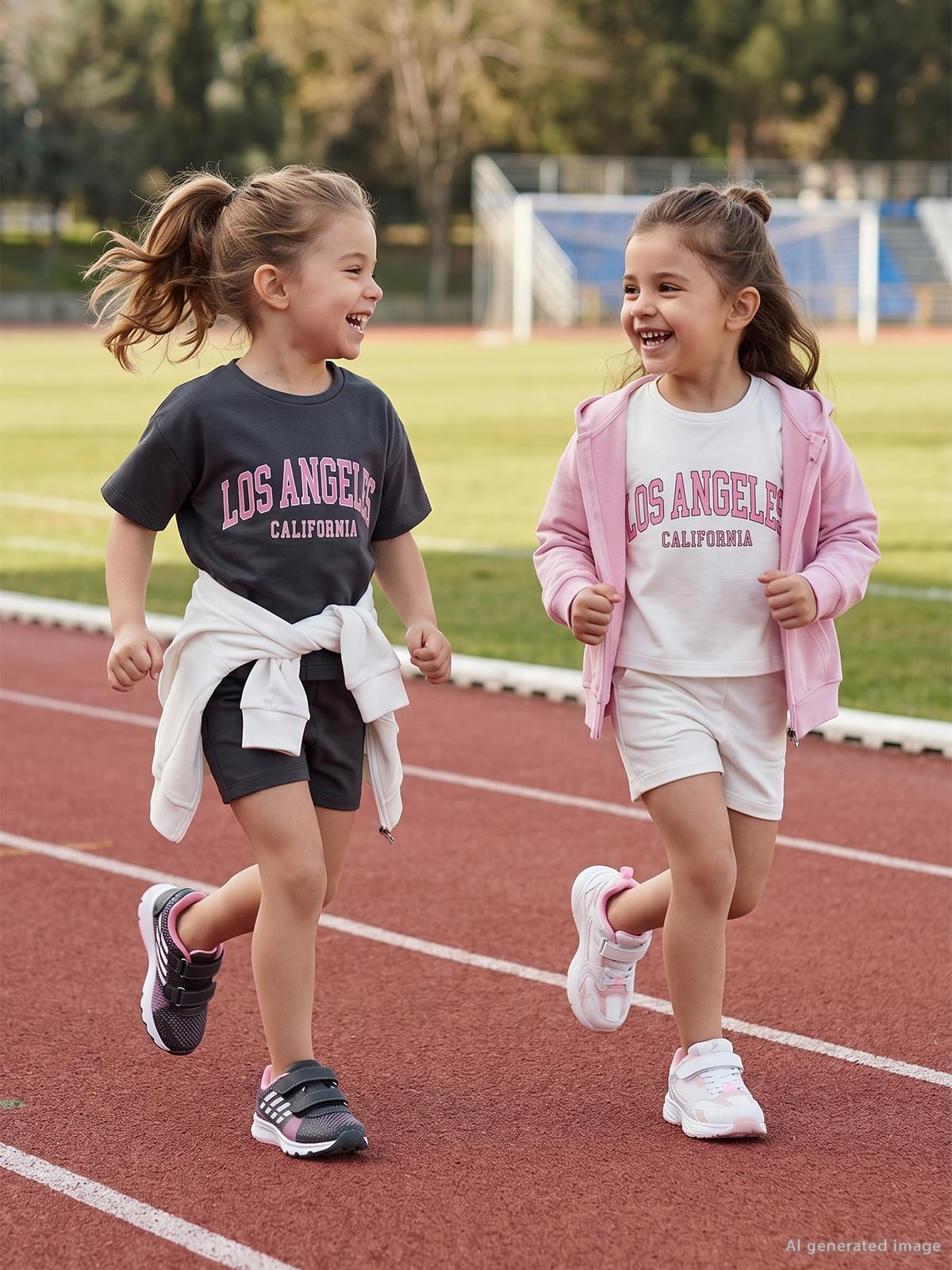 Civil Girls Los Angeles Baskılı Şortlu 2-5 Yaş Takım - Ekru