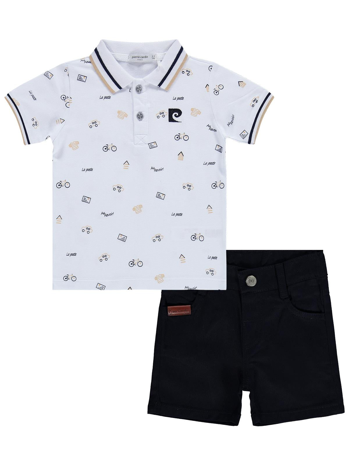 Pierre Cardin Bisiklet Baskılı Şortlu 2-5 Yaş Takım - Beyaz