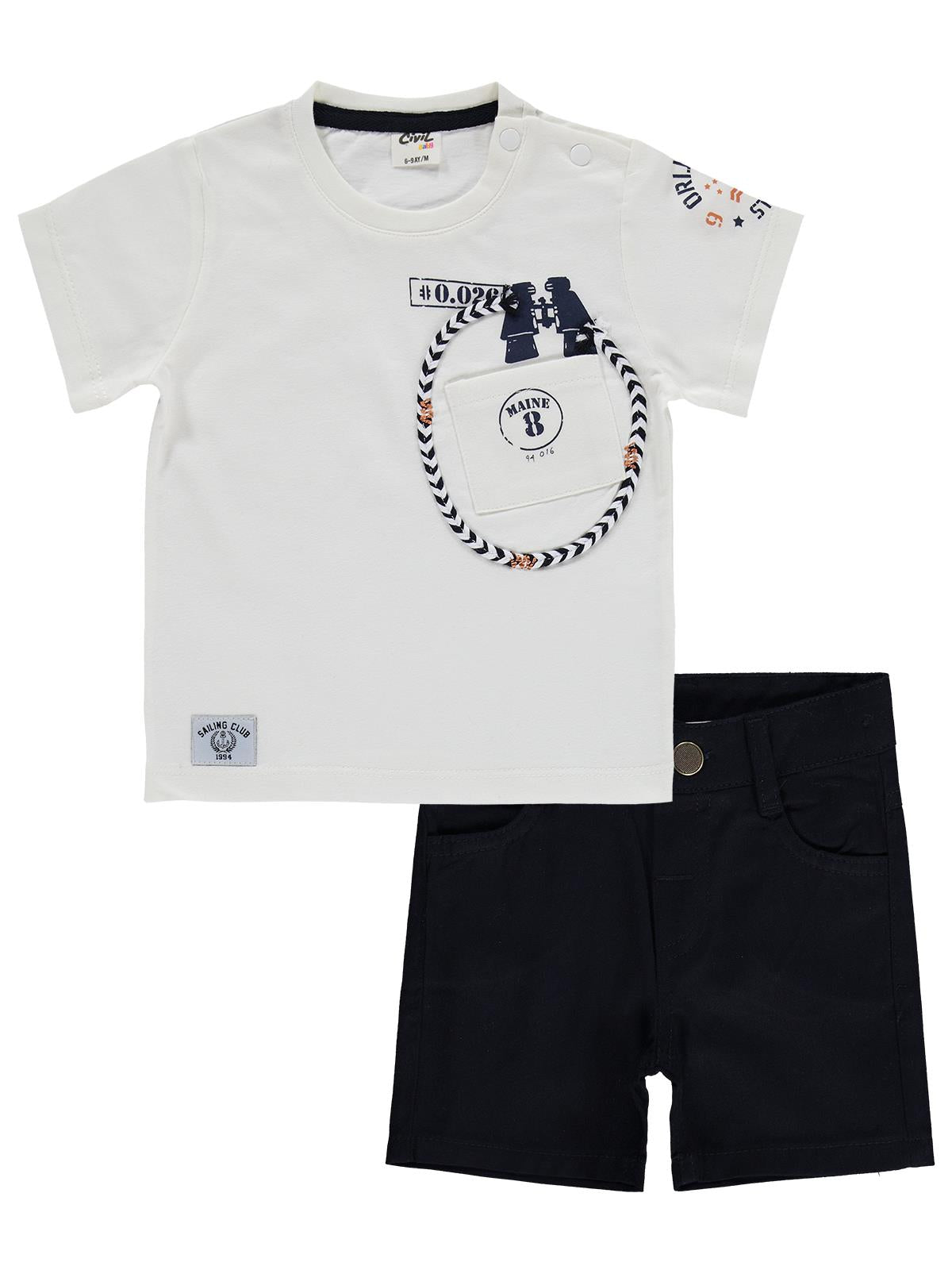 Civil Baby Dürbün Baskılı Şortlu 6-18 Ay Takım - Beyaz