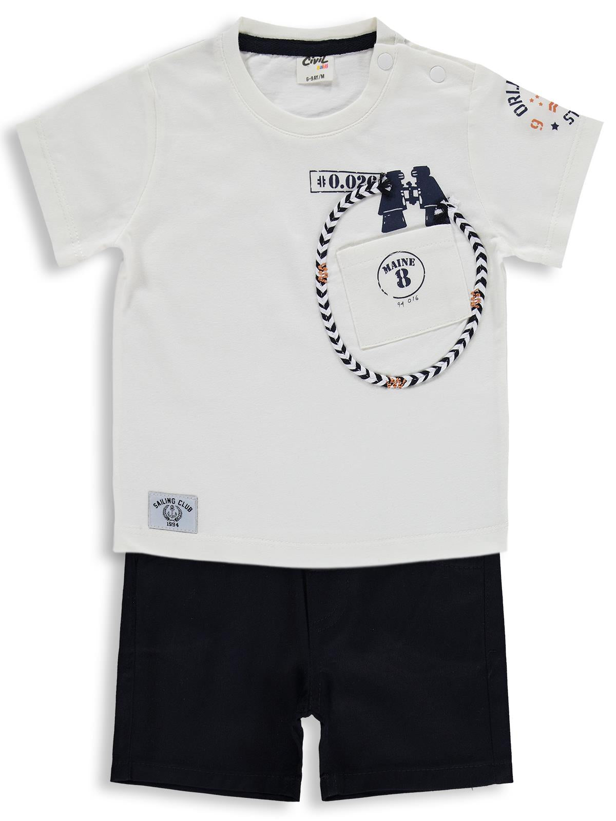 Civil Baby Dürbün Baskılı Şortlu 6-18 Ay Takım - Beyaz