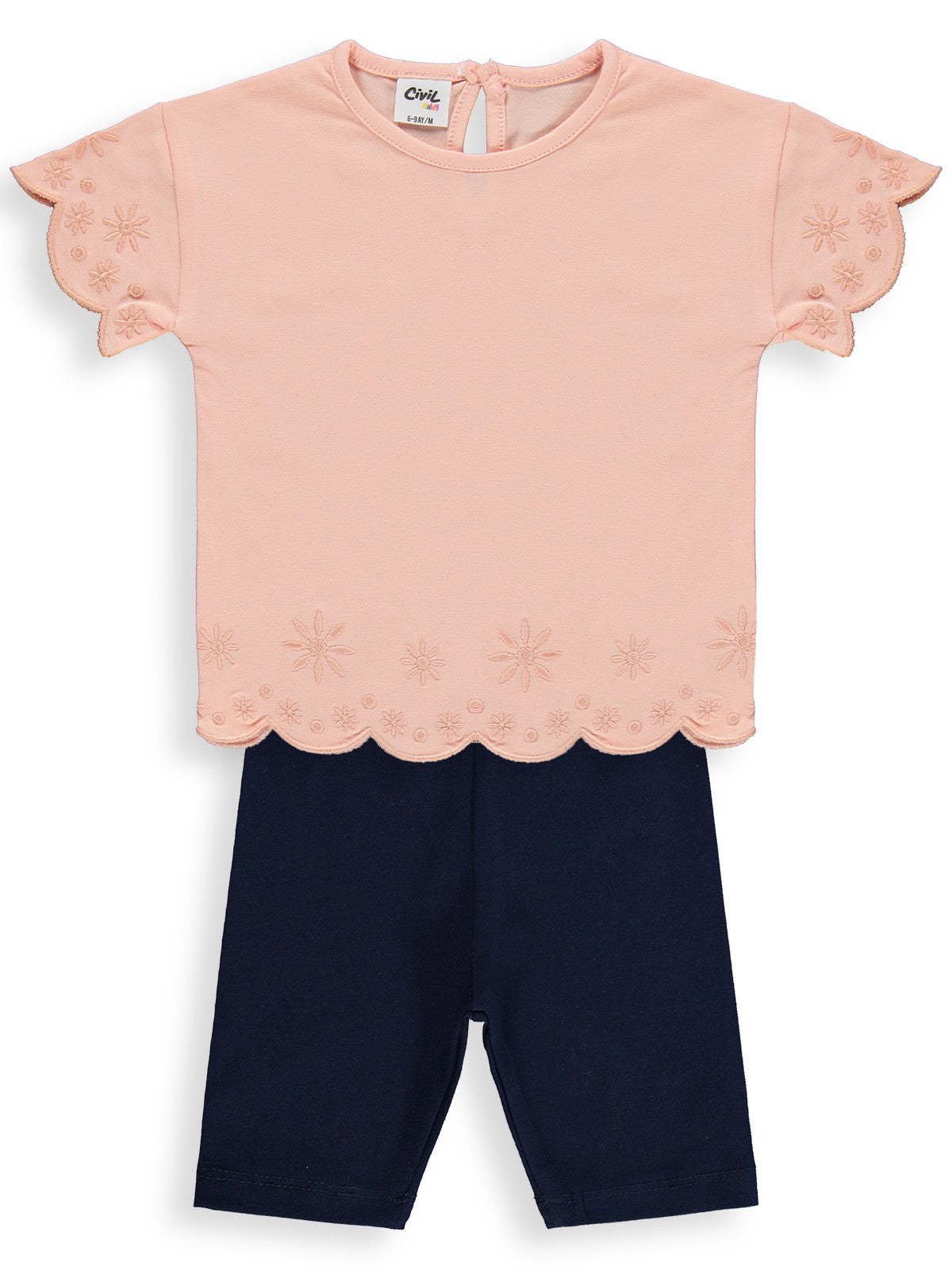 Civil Baby Düz Brodeli 6-18 Ay Takım - Pudra