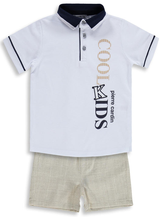 Pierre Cardin Cool Kıds Baskılı Şortlu 2-5 Yaş Takım - Beyaz