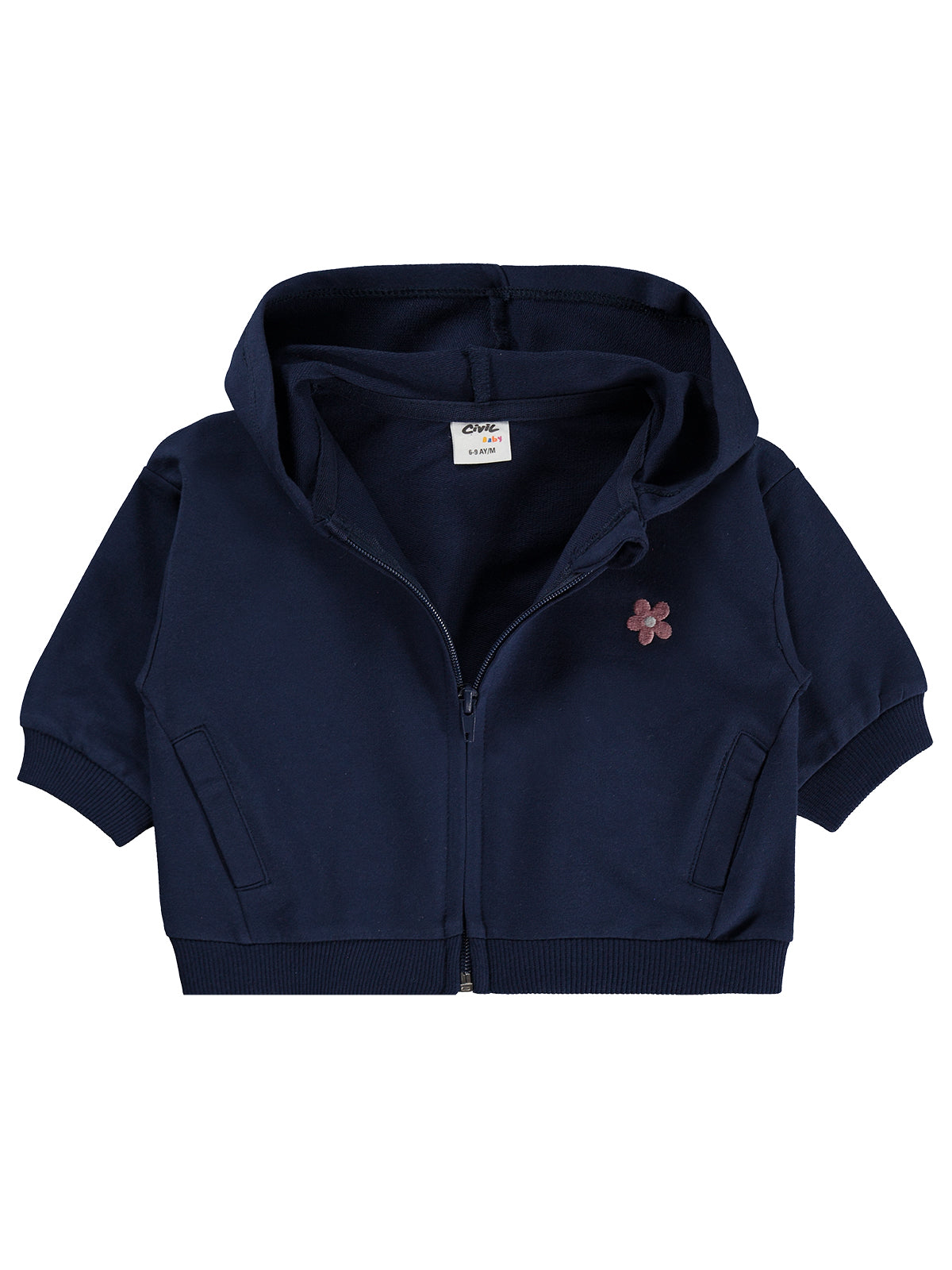 Civil Baby Çiçek Nakışlı Basic 6-18 Ay Hırka - Lacivert