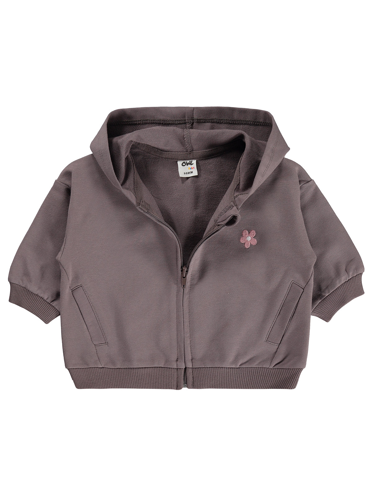 Civil Baby Çiçek Nakışlı Basic 6-18 Ay Hırka - Kahve