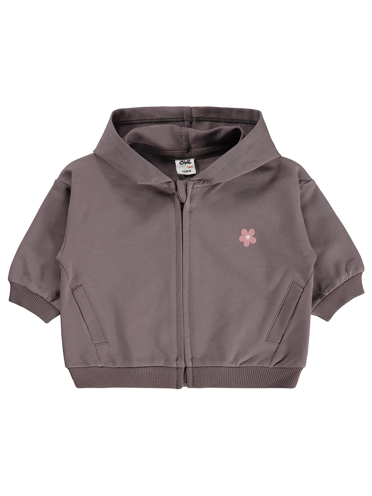Civil Baby Çiçek Nakışlı Basic 6-18 Ay Hırka - Kahve