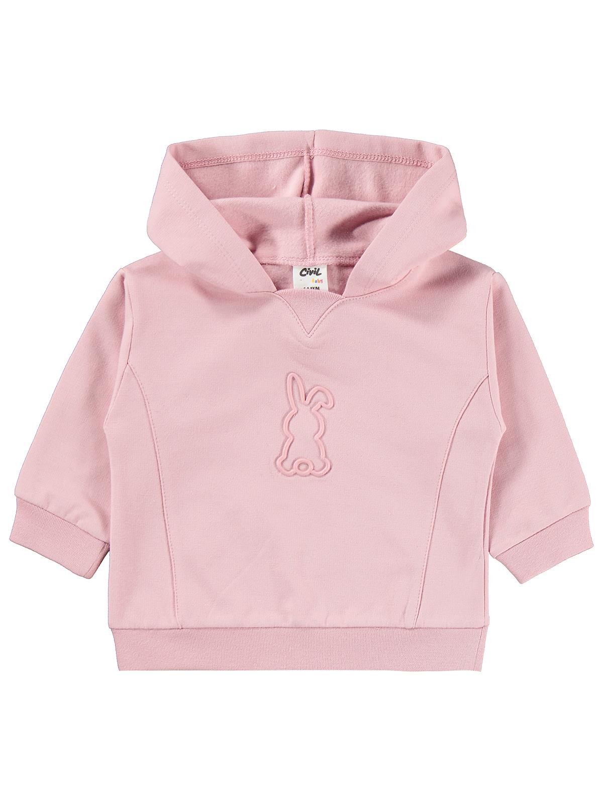Civil Baby Tavşan Baskılı Kapşonlu Basic 6-18 Ay Takım - Pembe