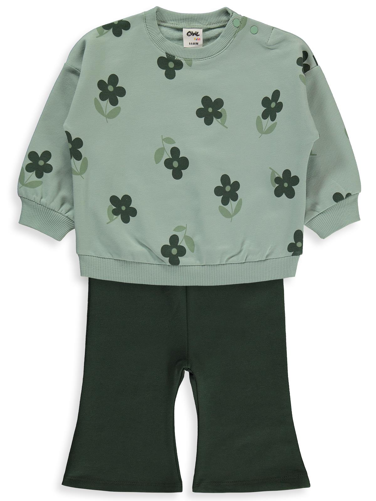 Civil Baby Çiçek Empirme Basic 6-18 Ay Takım - Haki