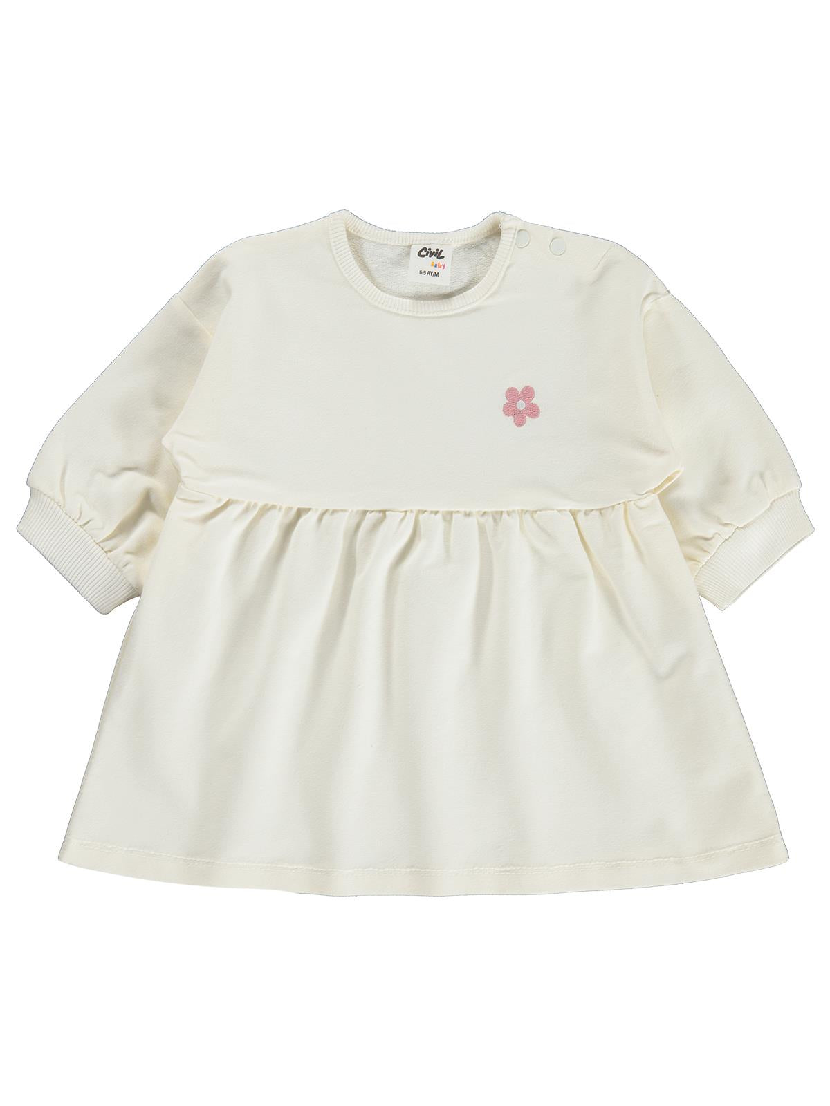 Civil Baby Çiçek Nakışlı Basic 6-18 Ay Elbise - Ekru
