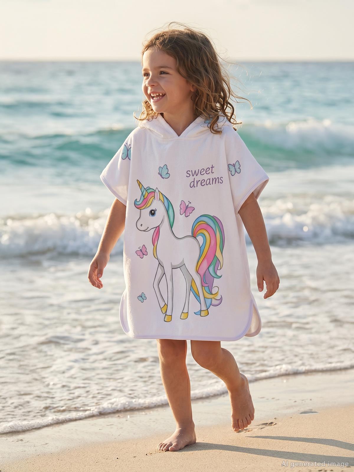 Civil Girls Unicorn Baskılı Pelerin 6-9 Yaş - Beyaz