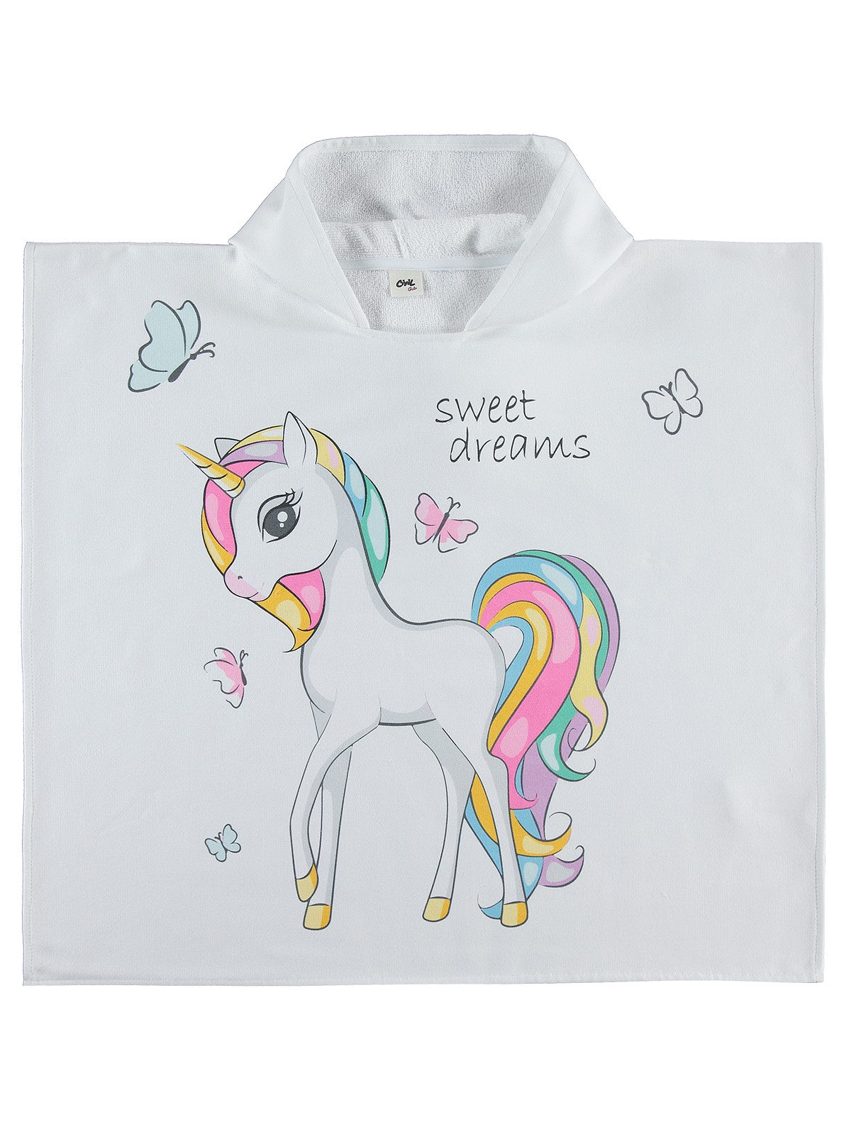 Civil Girls Unicorn Baskılı Pelerin 6-9 Yaş - Beyaz