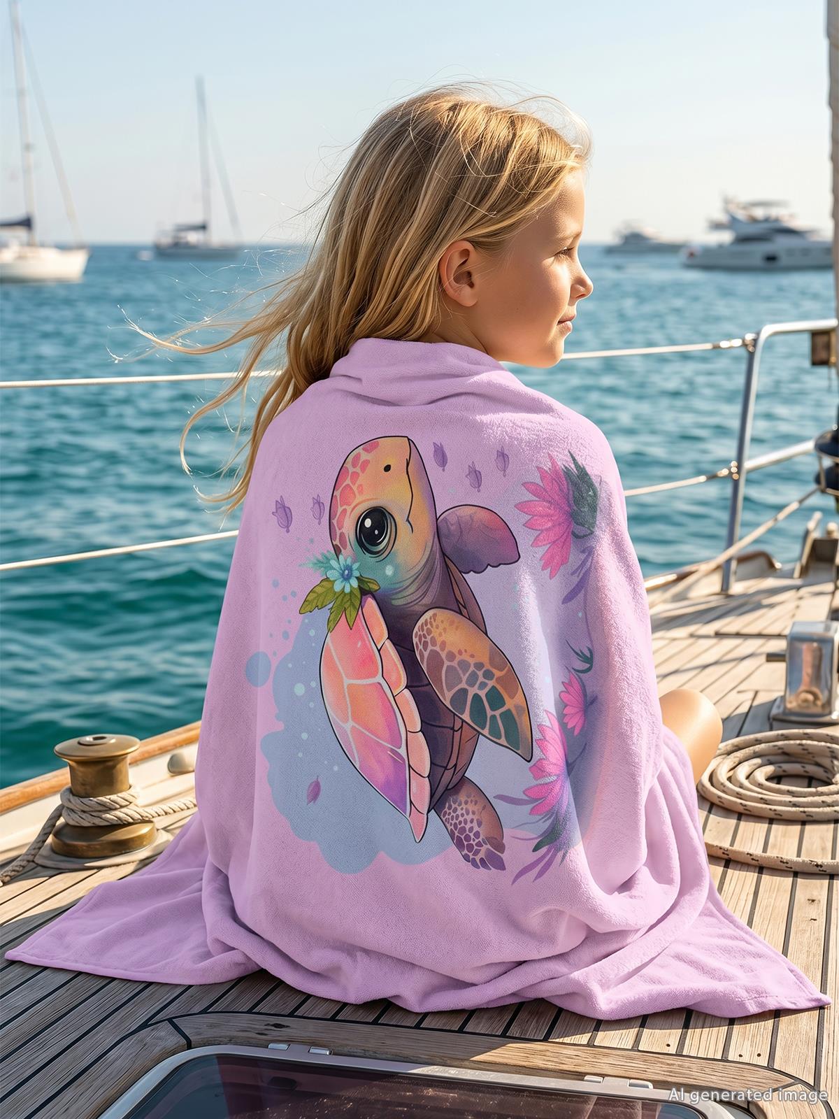 Civil Girls Caretta Careta Baskılı Havlu - Lila