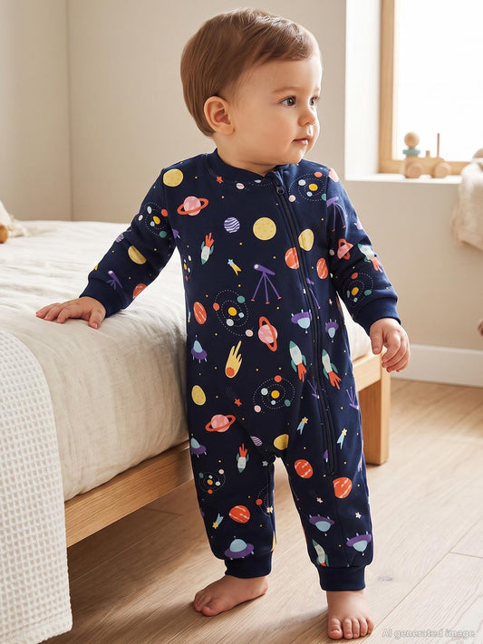 Civil Baby Space Empirme | Pamuklu İnterlok | Uzun Kollu Bisiklet Yaka | 2.5 TOG Uyku Tulumu - Lacivert