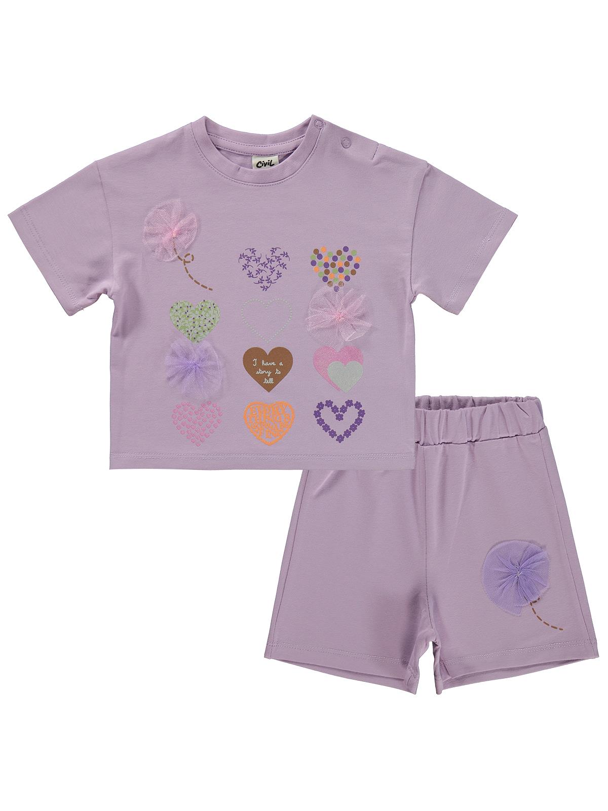 Civil Baby Kalp Nakışlı 6-18 Ay Takım - Lila