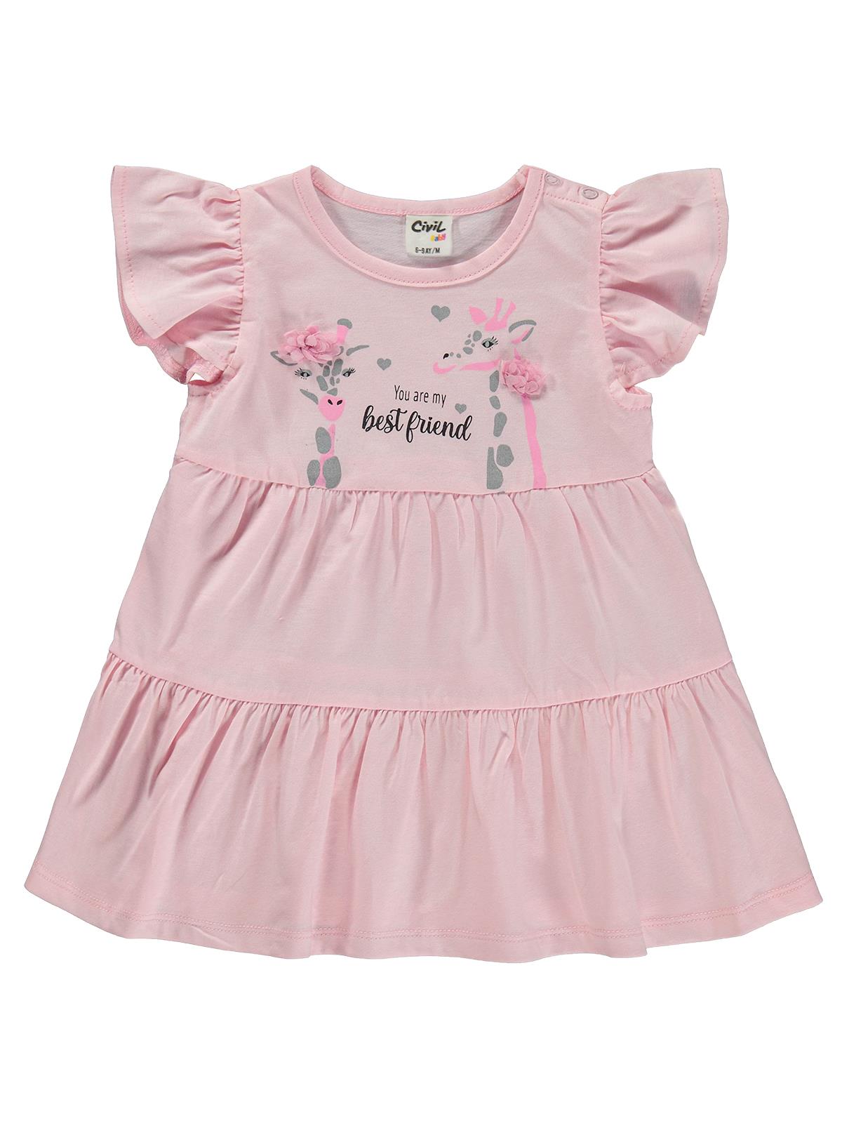 Civil Baby Zürafa Lase Nakış 6-18 Ay Elbise - Pembe