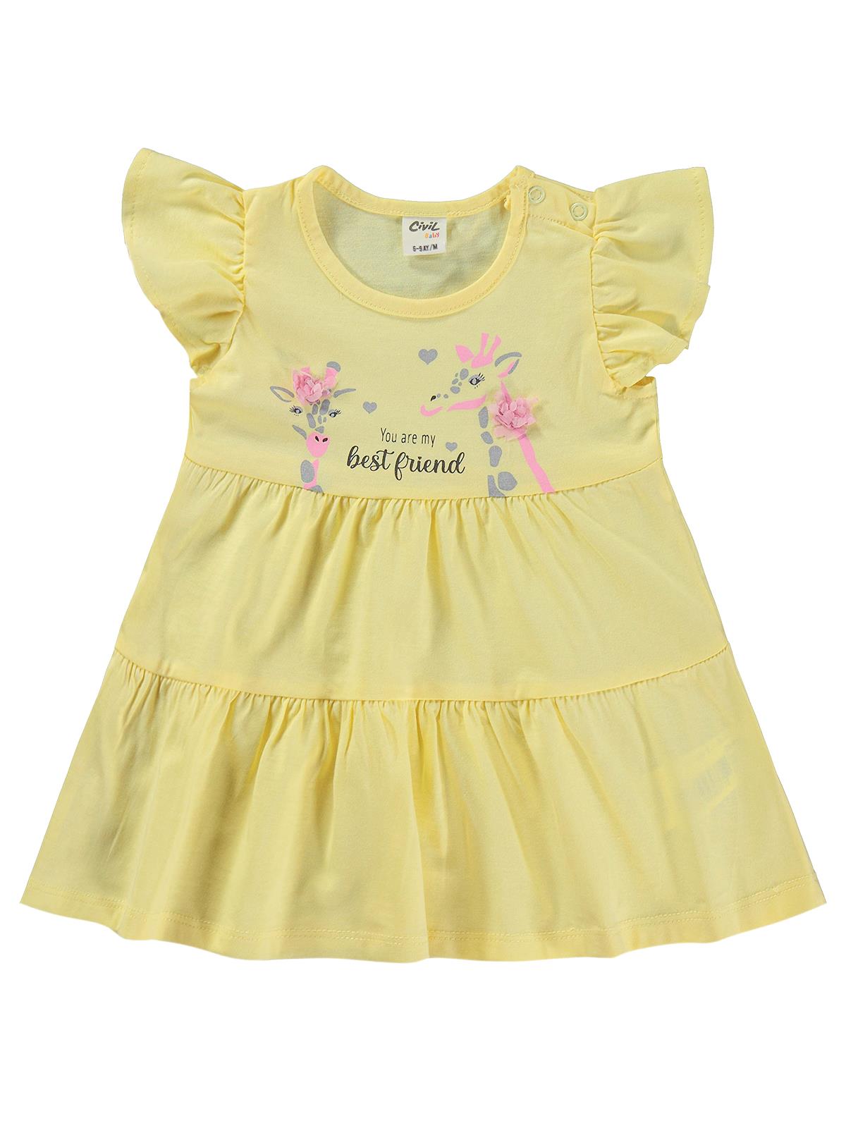 Civil Baby Zürafa Lase Nakış 6-18 Ay Elbise - Sarı
