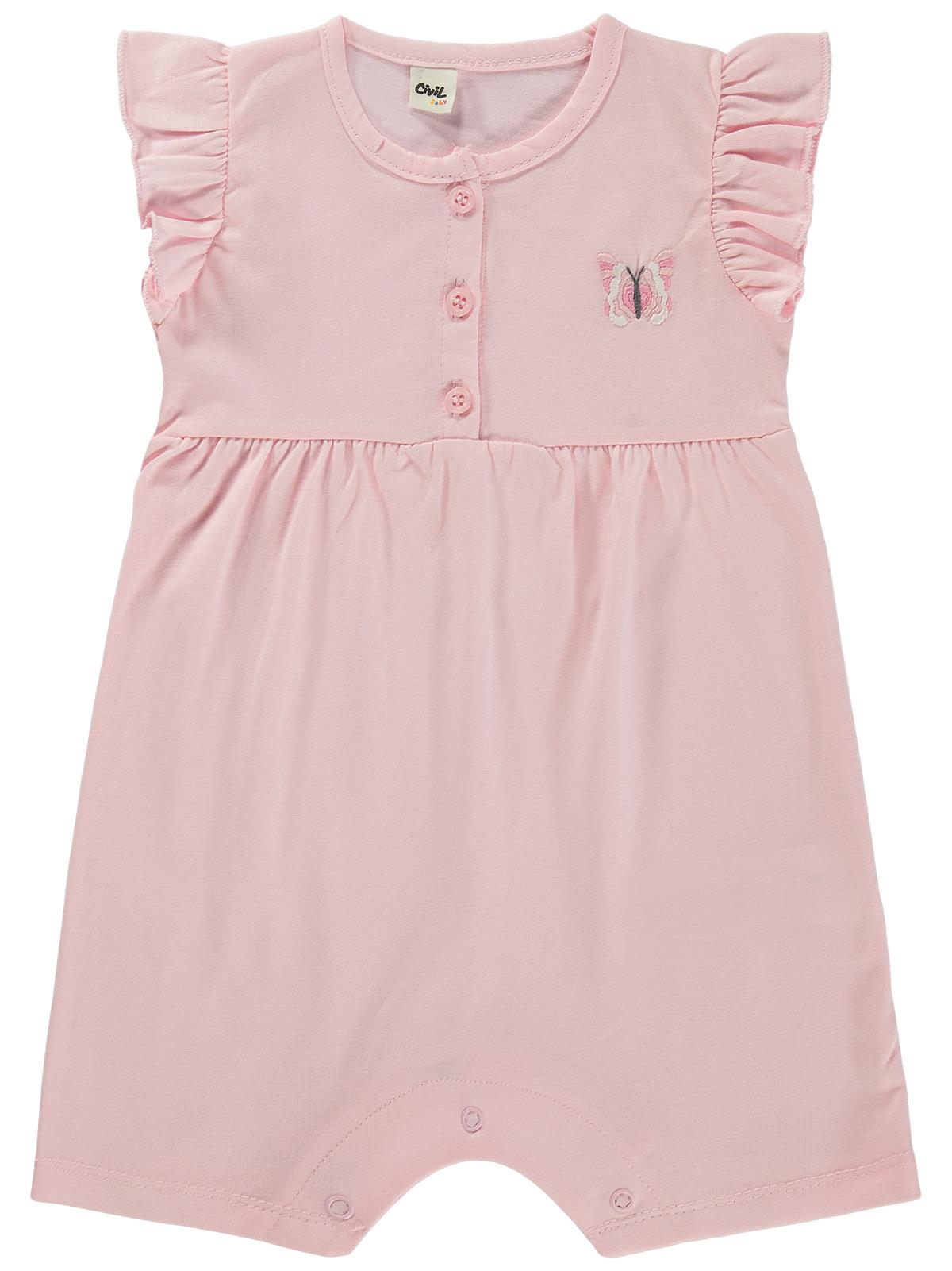 Civil Baby Kelebek Baskılı Kolu Büzgülü 6-18 Ay Tulum - Pembe