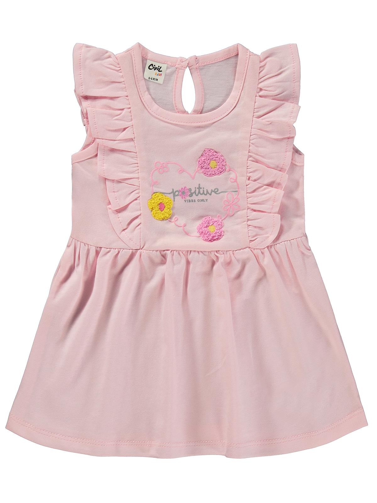 Civil Baby Kalp Baskı Çiçek 6-18 Ay Elbise - Pembe