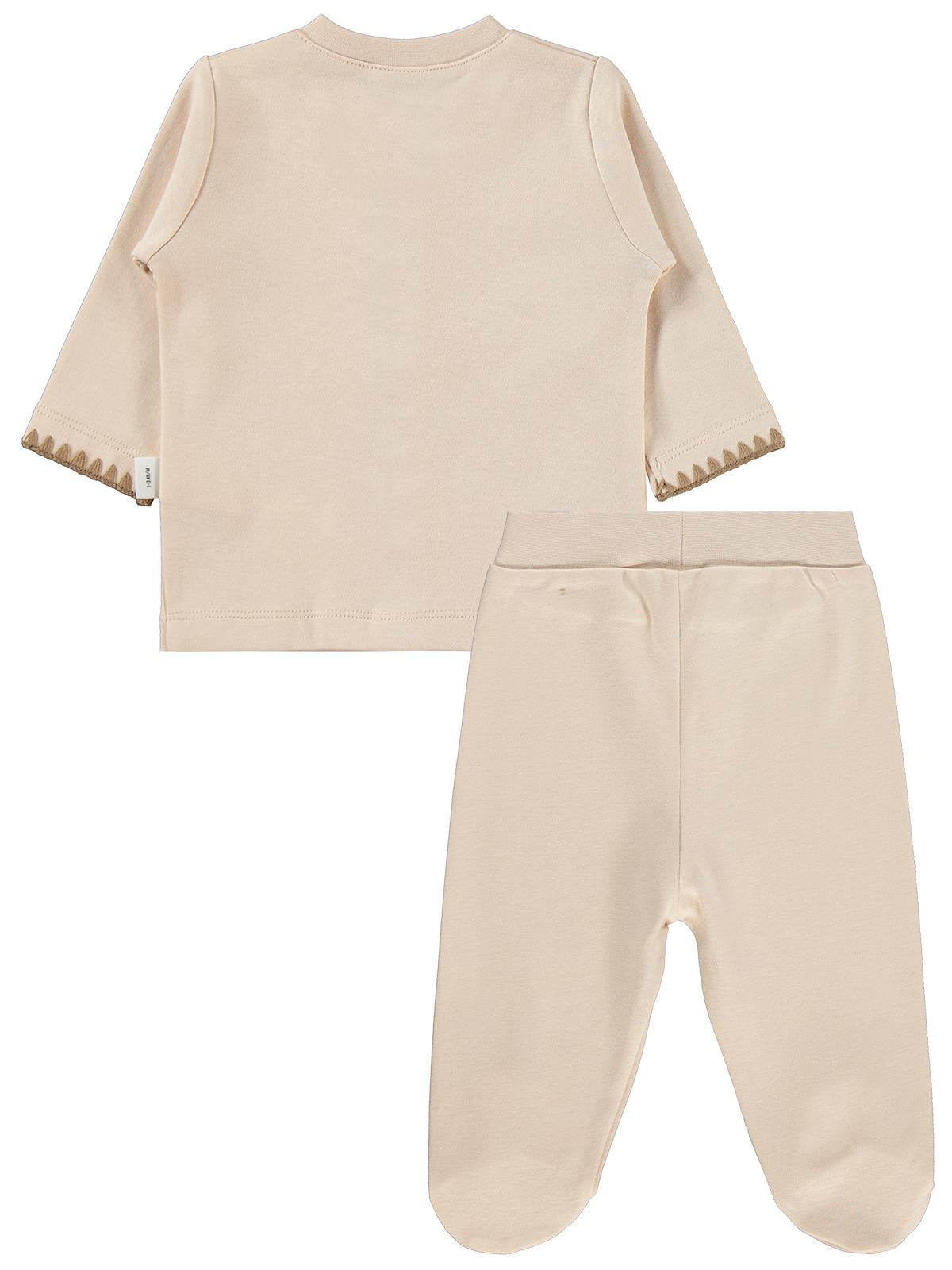 Civil Baby Oturan Tatlı Ayı Baskılı 1-9 Ay Pijama Takımı - Ekru