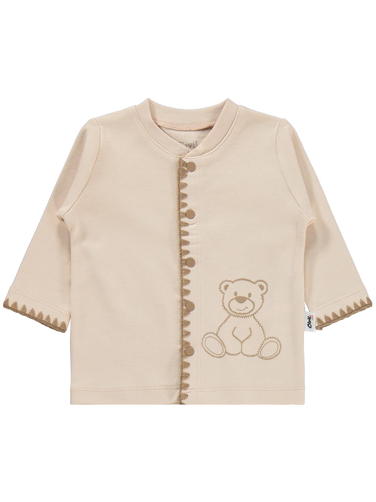 Civil Baby Oturan Tatlı Ayı Baskılı 1-9 Ay Pijama Takımı - Ekru