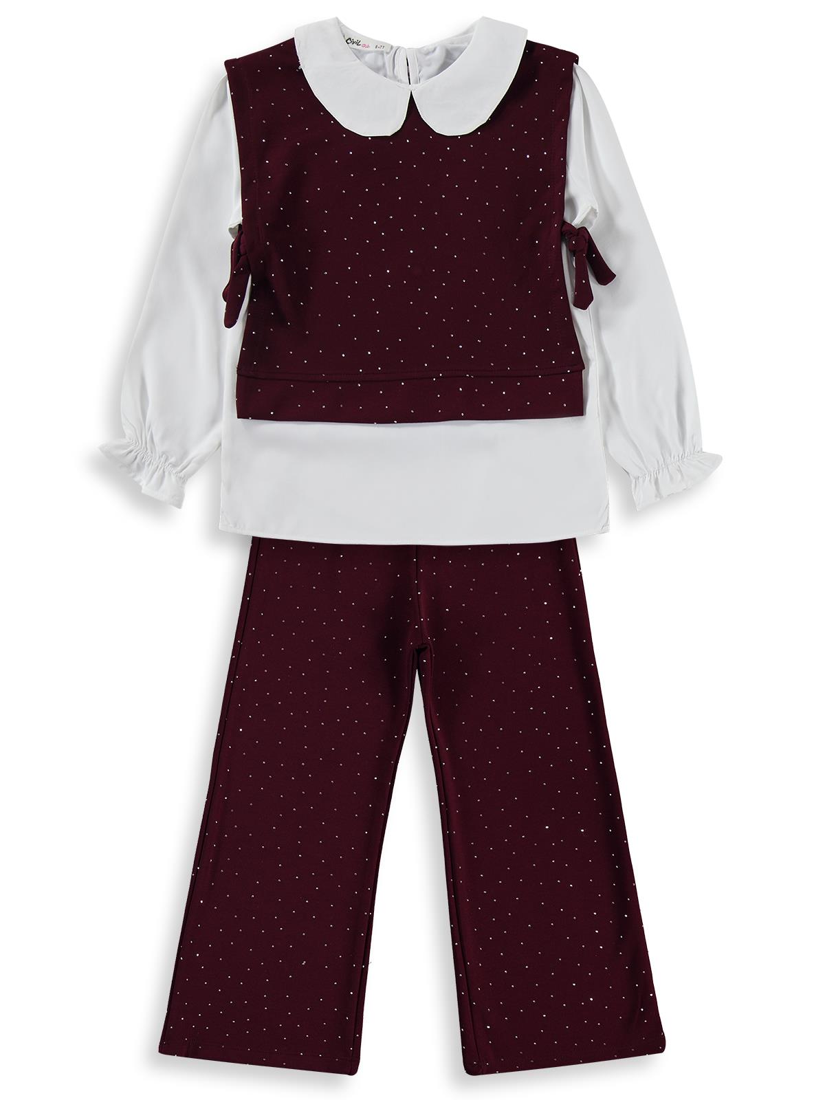 Civil Girls Yakalı 6-9 Yaş Takım - Bordo