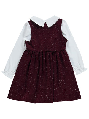 Civil Girls Taş Baskılı 6-9 Yaş Elbise - Bordo